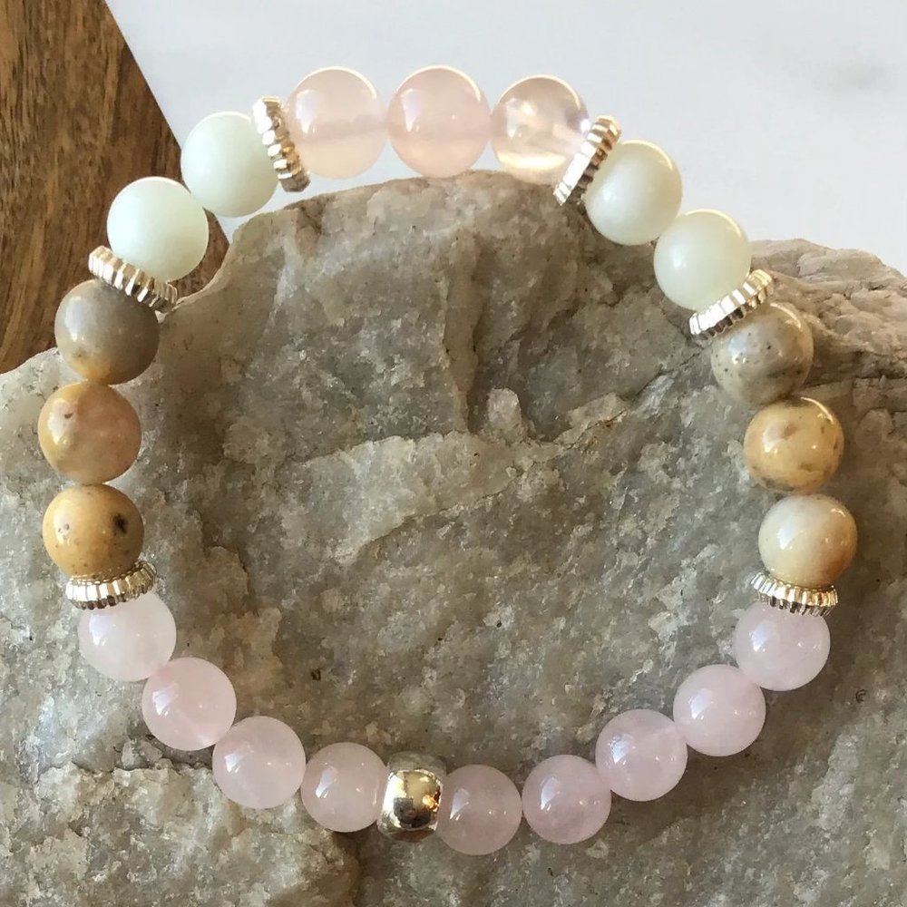 Agate - Rose Quartz - Jasper -‎ Stretch Beaded Bracelet - NEW